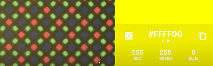 Imagem microscópica de uma tela RGB